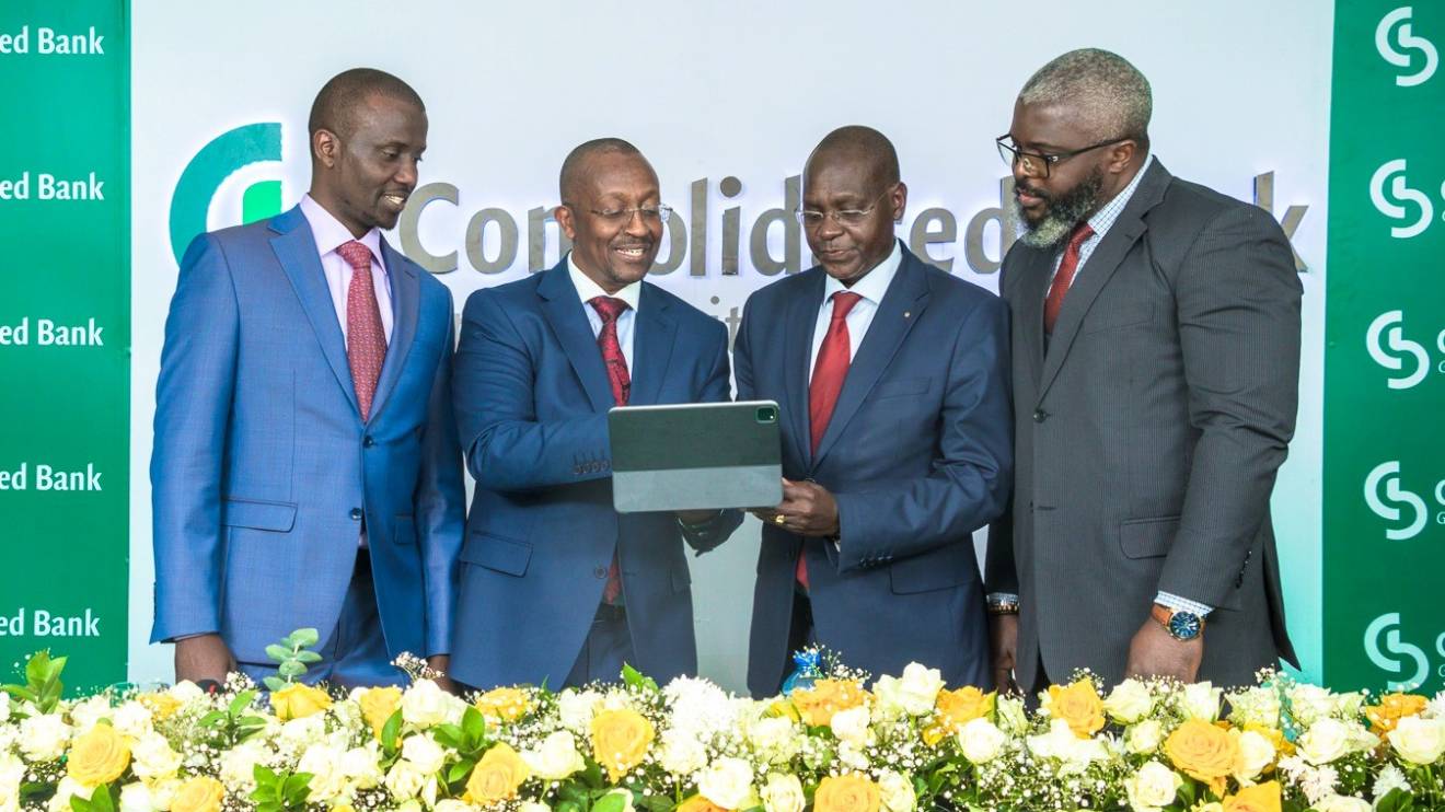 (L-R) Consolidated Bank’s Ag. Head of Finance & Administration Fred Ronoh (left), CEO Sam Muturi, Chairman Charles Muriuki and Ag. Head of Legal & Company Secretary, Albert B.A Anjichi during its Annual General Meeting (AGM (1). PHOTO/COURTESY